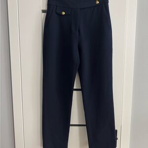 Veronica Beard Navy Trousers with Gold Buttons
